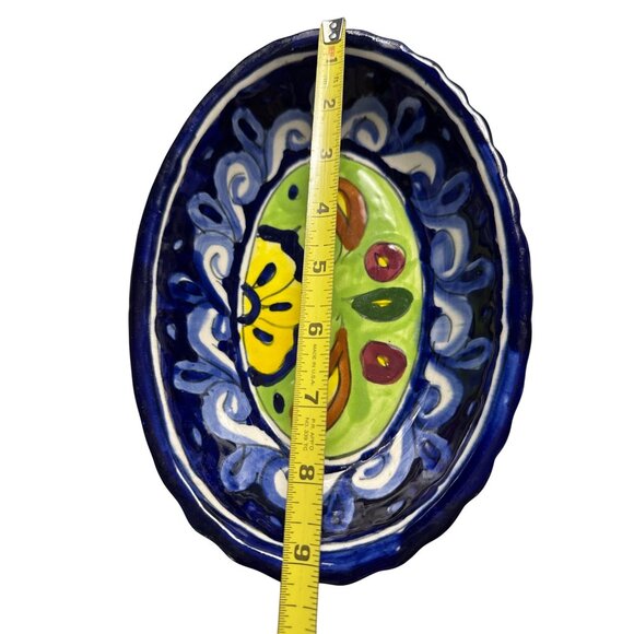 Handcrafted Mexican Talavera by Q Blue Ceramic Oval Serving Bowl 9.25" x 6.25" - Picture 6 of 7